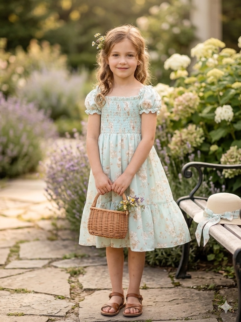 SHEIN Kids Mint Green Floral Off-Shoulder Dress XXS